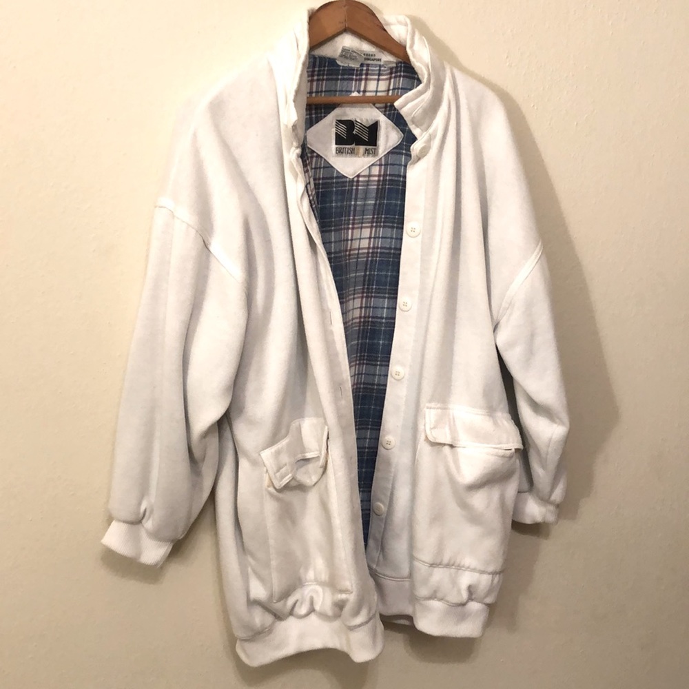 Vintage British Mist | Button Front Front Pouch Pocket Sweater Jacket White